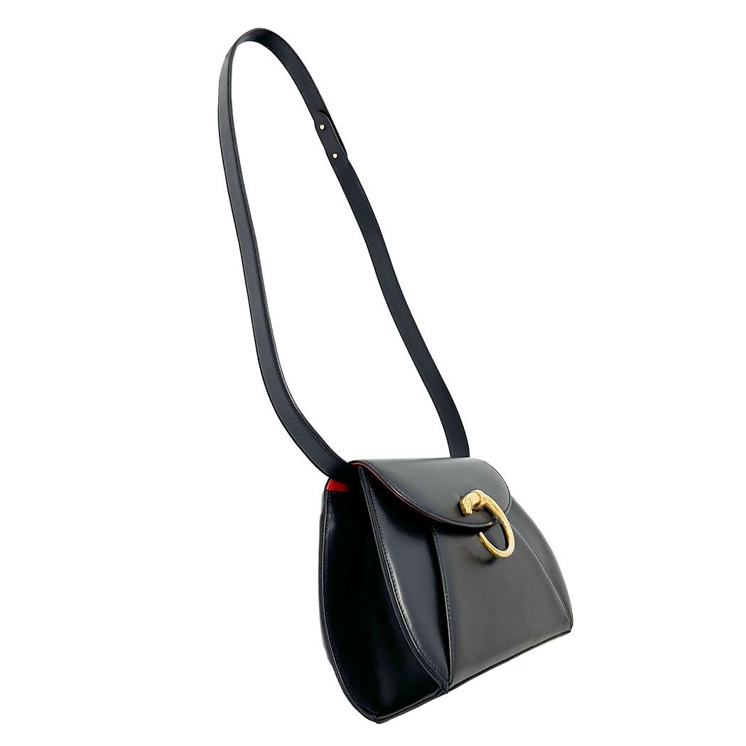 Cartier 2-Way Shoulder Bag Leather Panthère Black Handle Simple Adult — view 5