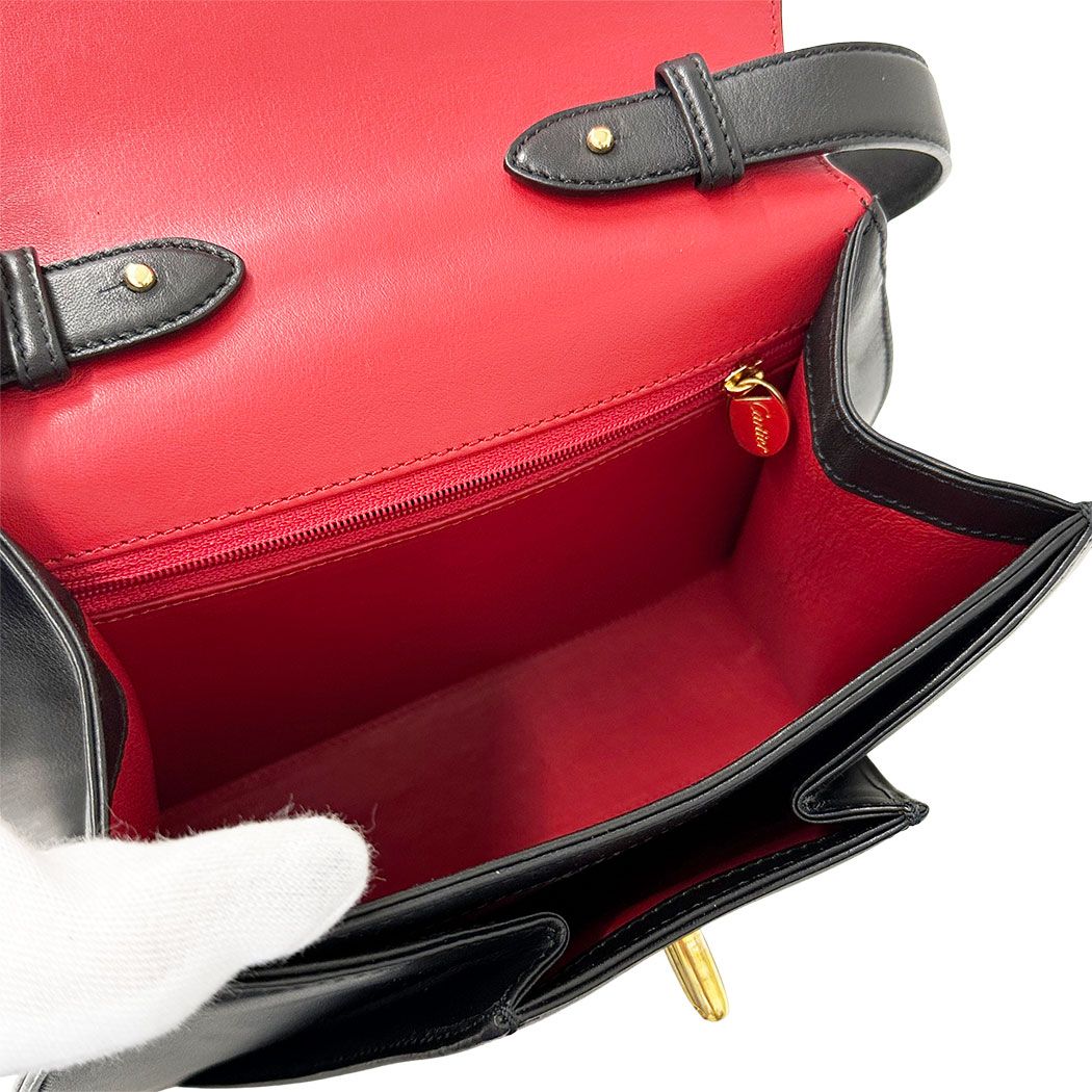 Cartier 2-Way Shoulder Bag Leather Panthère Black Handle Simple Adult — view 7