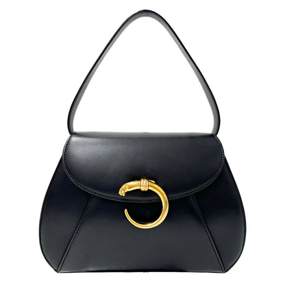 Cartier 2-Way Shoulder Bag Leather Panthère Black Handle Simple Adult