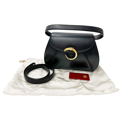 Cartier 2-Way Shoulder Bag Leather Panthère Black Handle Simple Adult — view 6