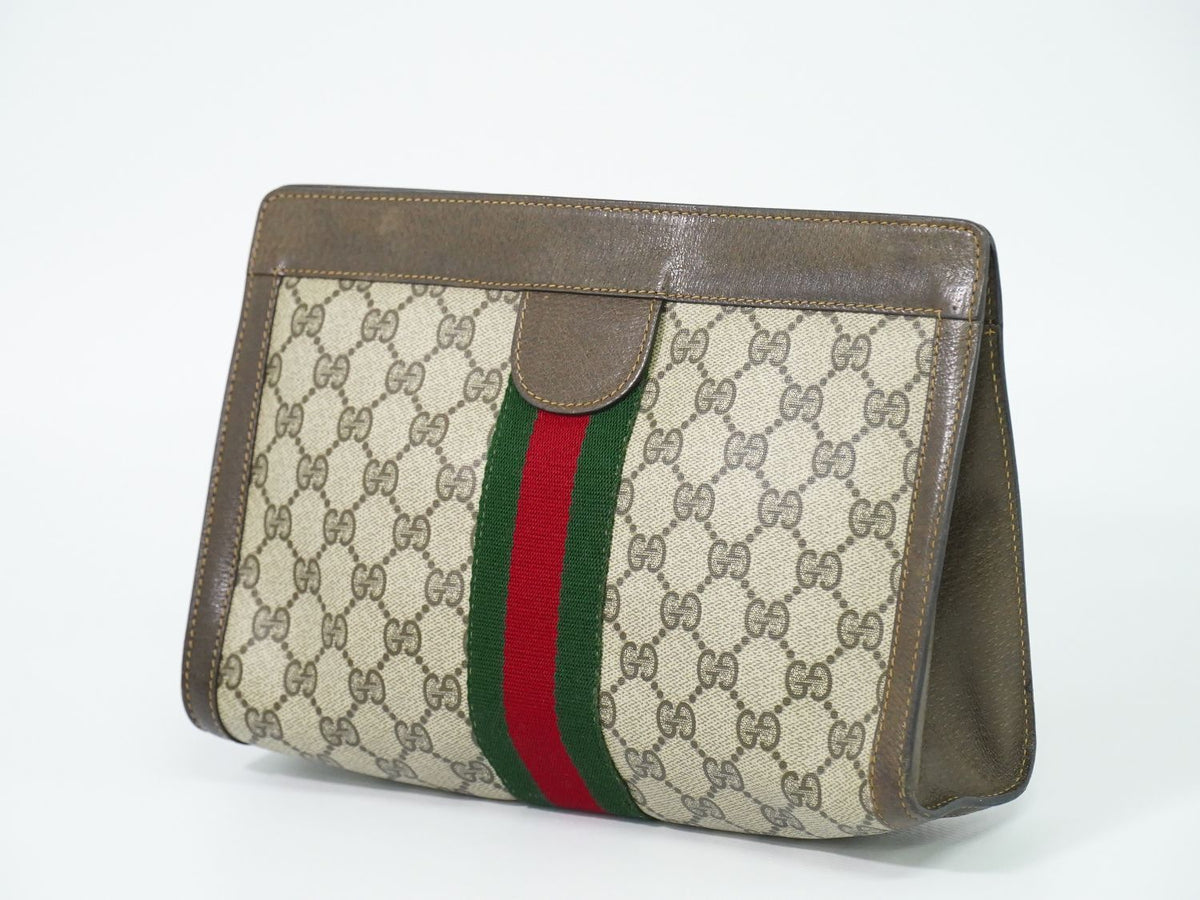 Gucci Vintage Sherry Line GG Supreme Clutch Beige Brown — view 2