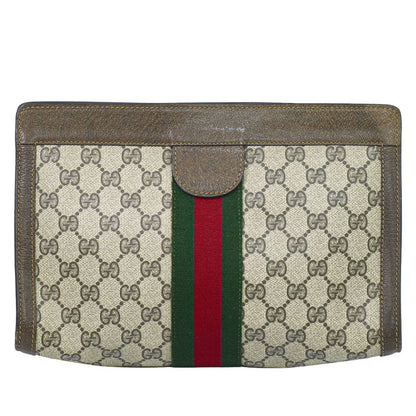 Gucci Vintage Sherry Line GG Supreme Clutch Beige Brown