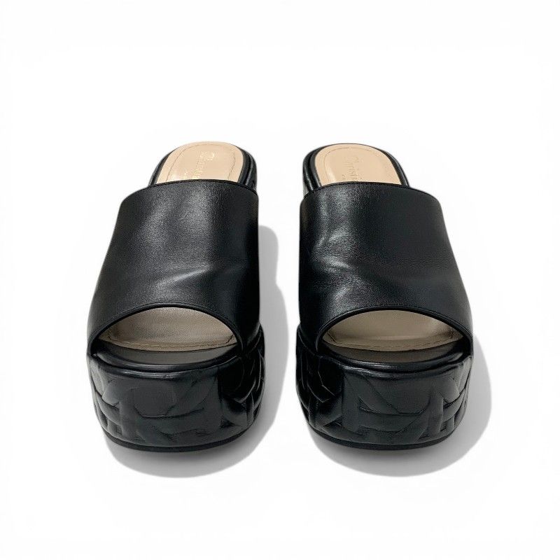 Dior Attitude Sandals Shoes Leather Black Gold Cannage Logo Wedge Sole — view 2