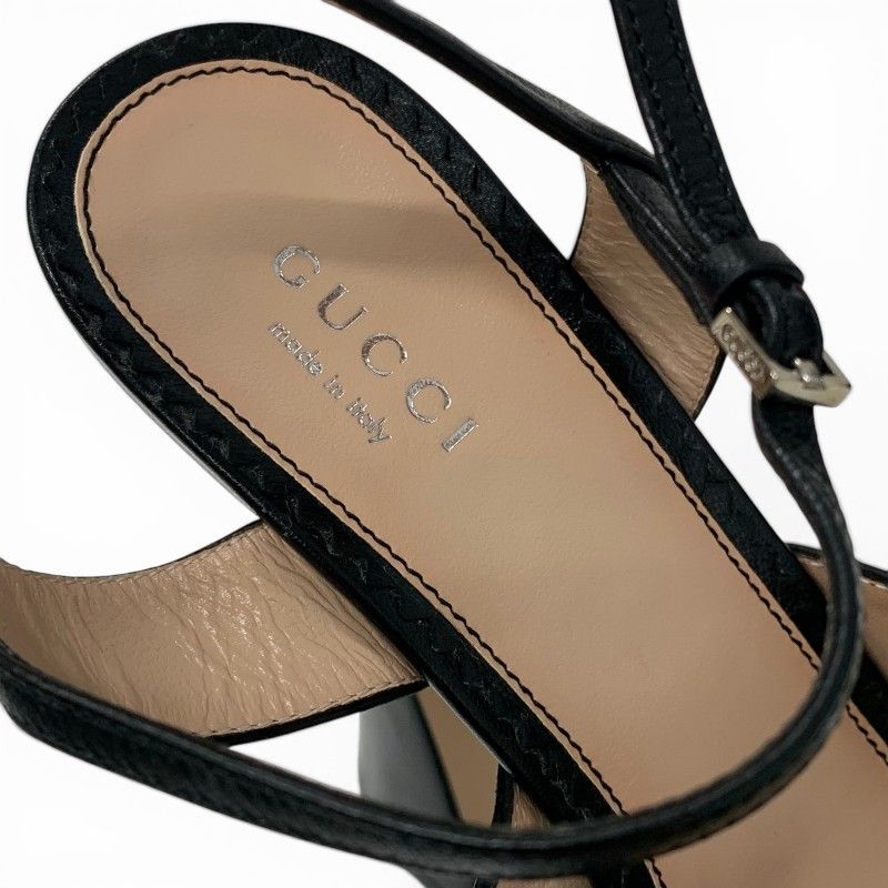 Gucci Sandals Shoes Leather Black Silver Strap Double Studs Platform — view 7