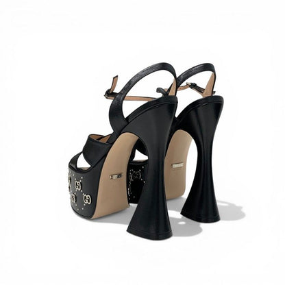 Gucci Sandals Shoes Leather Black Silver Strap Double Studs Platform — view 4
