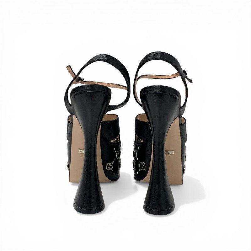 Gucci Sandals Shoes Leather Black Silver Strap Double Studs Platform — view 5
