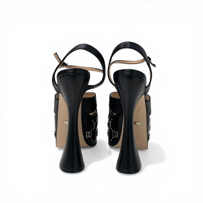 Gucci Sandals Shoes Leather Black Silver Strap Double Studs Platform — view 5