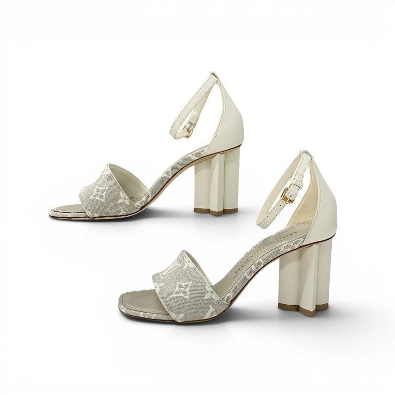Louis Vuitton Silhouette Line Monogram Sandals Shoes Canvas Leather Light Gray — view 3