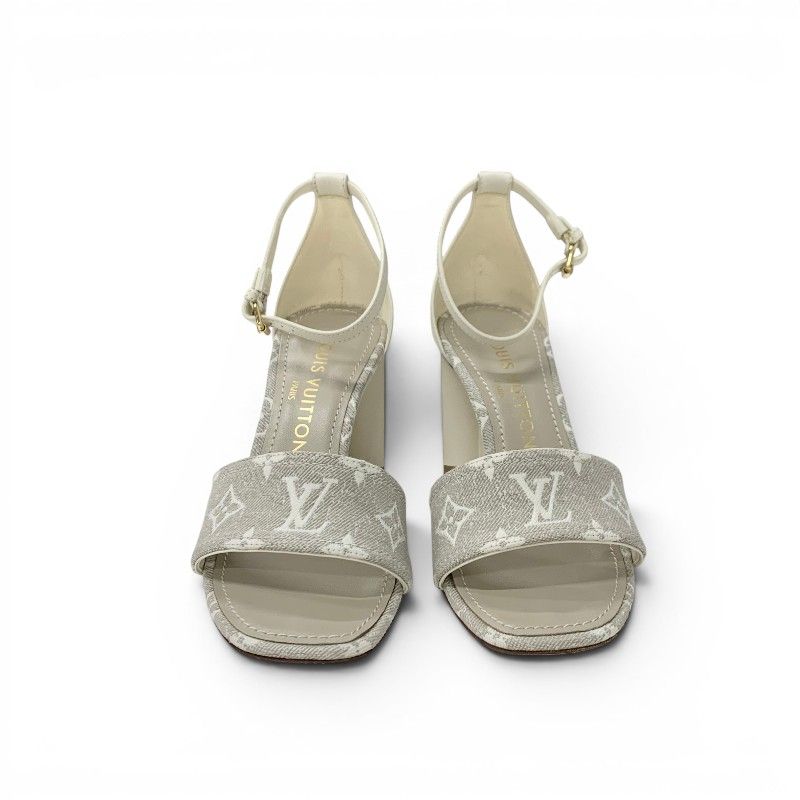 Louis Vuitton Silhouette Line Monogram Sandals Shoes Canvas Leather Light Gray — view 2