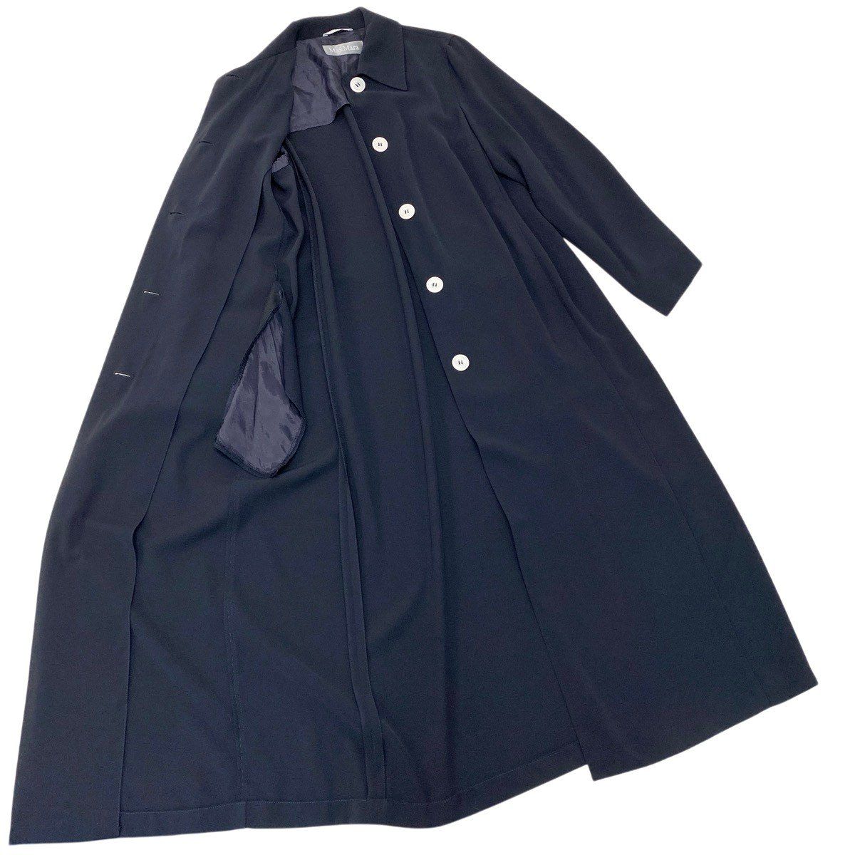 Max Mara Soutien Collar Coat Long Lightweight 40 Navy — view 4