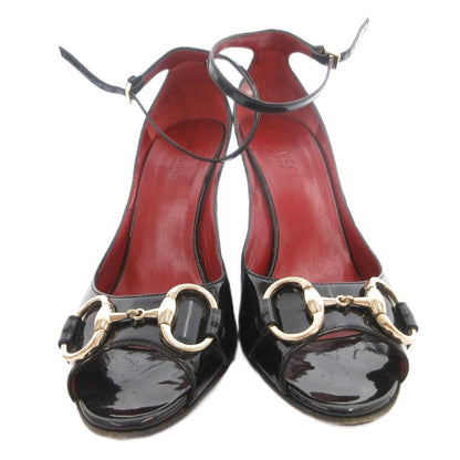 Gucci Pumps Horsebit Open Toe Wedge Sole Patent Strap Black Heel 36 — view 4