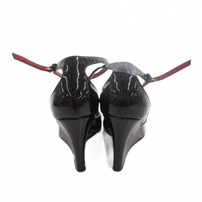 Gucci Pumps Horsebit Open Toe Wedge Sole Patent Strap Black Heel 36 — view 5