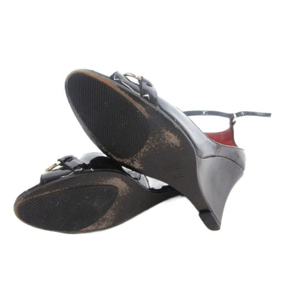Gucci Pumps Horsebit Open Toe Wedge Sole Patent Strap Black Heel 36 — view 6