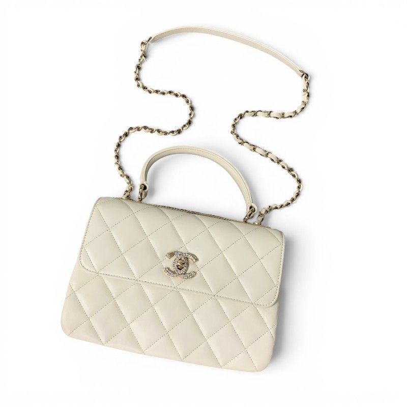 Chanel Trendy CC Shoulder Bag White Gold CC Logo Turnlock Rhinestone Chain 2-Way — view 5