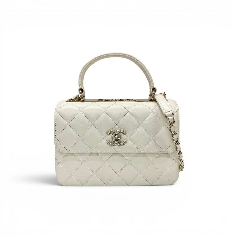 Chanel Trendy CC Shoulder Bag White Gold CC Logo Turnlock Rhinestone Chain 2-Way