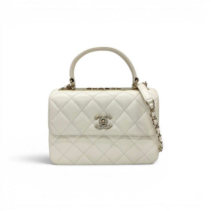 Chanel Trendy CC Shoulder Bag White Gold CC Logo Turnlock Rhinestone Chain 2-Way
