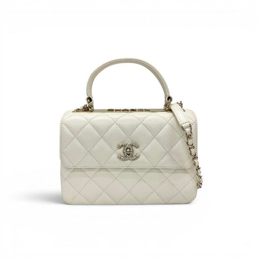 Chanel Trendy CC Shoulder Bag White Gold CC Logo Turnlock Rhinestone Chain 2-Way