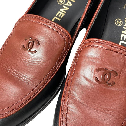 Chanel CC Logo Loafers c Brown Black Leather Female 36 — view 8