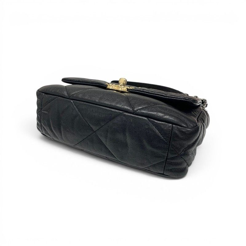Chanel 19 Shoulder Bag Black Gold Silver CC Logo Turnlock Chain — view 4