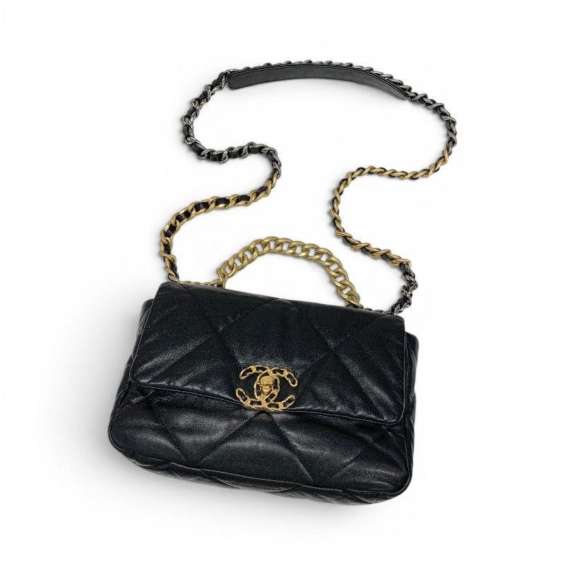 Chanel 19 Shoulder Bag Black Gold Silver CC Logo Turnlock Chain — view 5