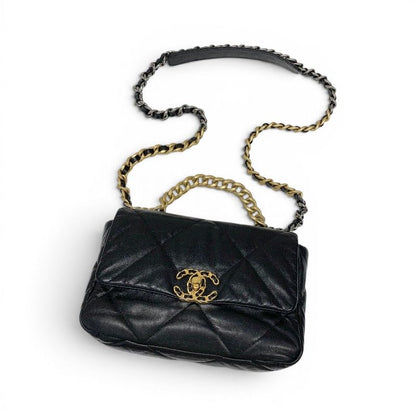 Chanel 19 Shoulder Bag Black Gold Silver CC Logo Turnlock Chain — view 5