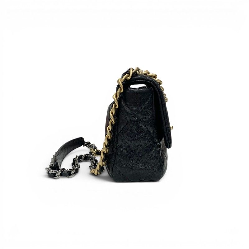 Chanel 19 Shoulder Bag Black Gold Silver CC Logo Turnlock Chain — view 2