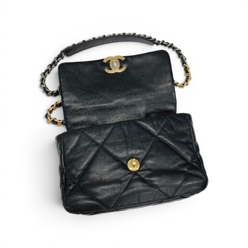 Chanel 19 Shoulder Bag Black Gold Silver CC Logo Turnlock Chain — view 6