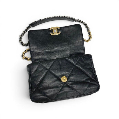 Chanel 19 Shoulder Bag Black Gold Silver CC Logo Turnlock Chain — view 6