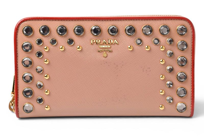 Prada Wallet Zip Around Pink Beige Rose Biju