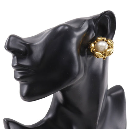 Chanel 94A CC Logo Flower Vintage Gold Plated Faux Pearl Earrings — view 2