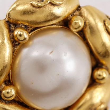 Chanel 94A CC Logo Flower Vintage Gold Plated Faux Pearl Earrings — view 8