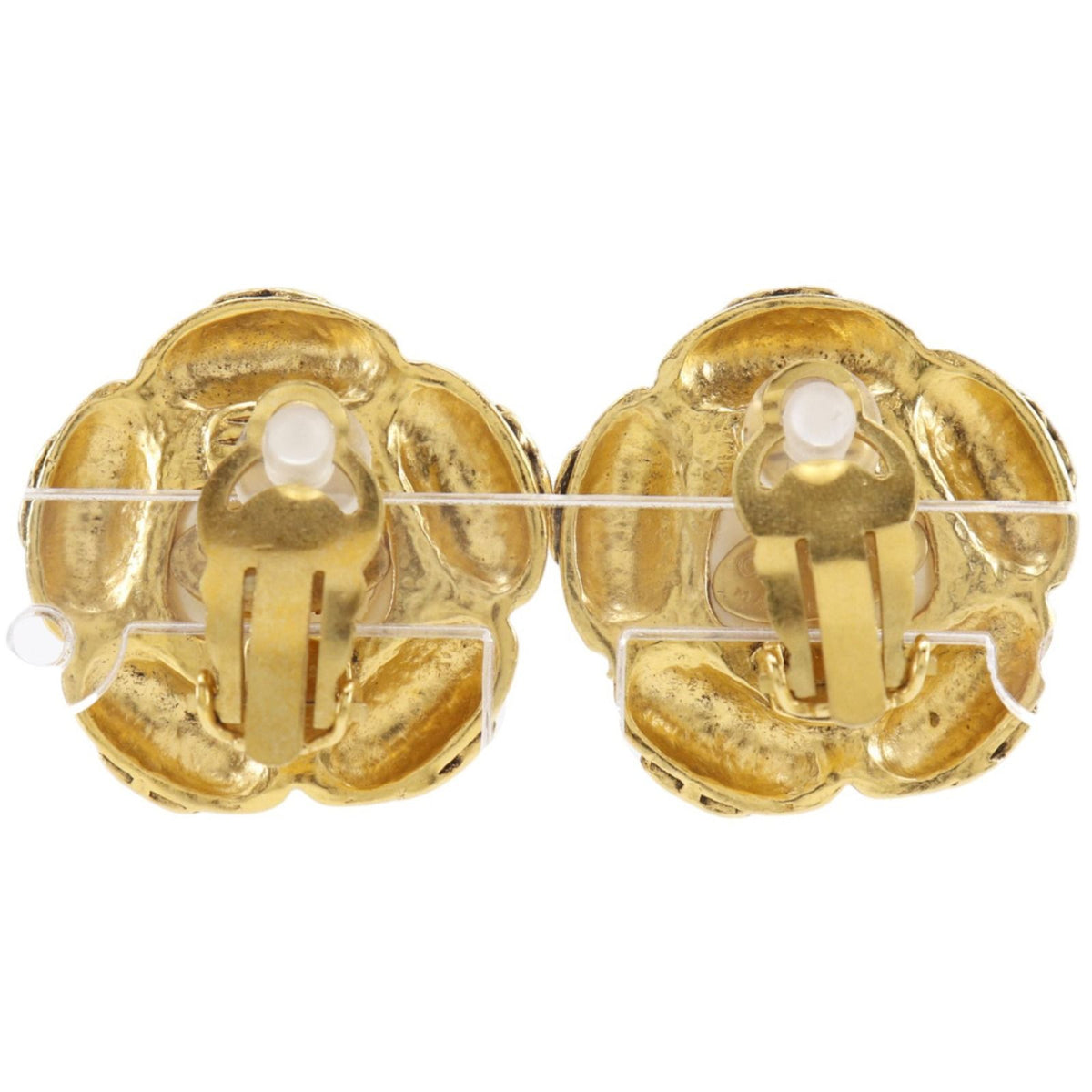 Chanel 94A CC Logo Flower Vintage Gold Plated Faux Pearl Earrings — view 3