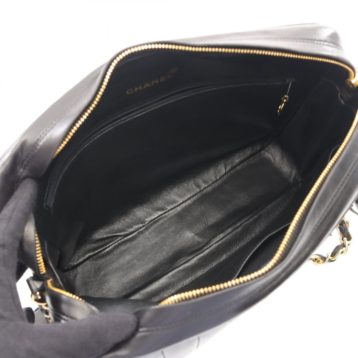 Chanel Shoulder Bag Mademoiselle Tassel Black Lambskin Fringe Chain — view 3