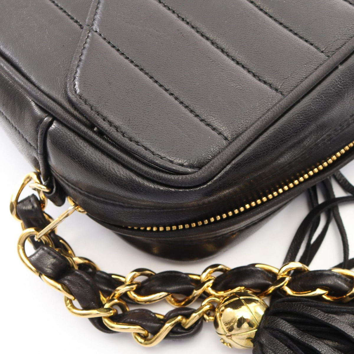 Chanel Shoulder Bag Mademoiselle Tassel Black Lambskin Fringe Chain — view 8