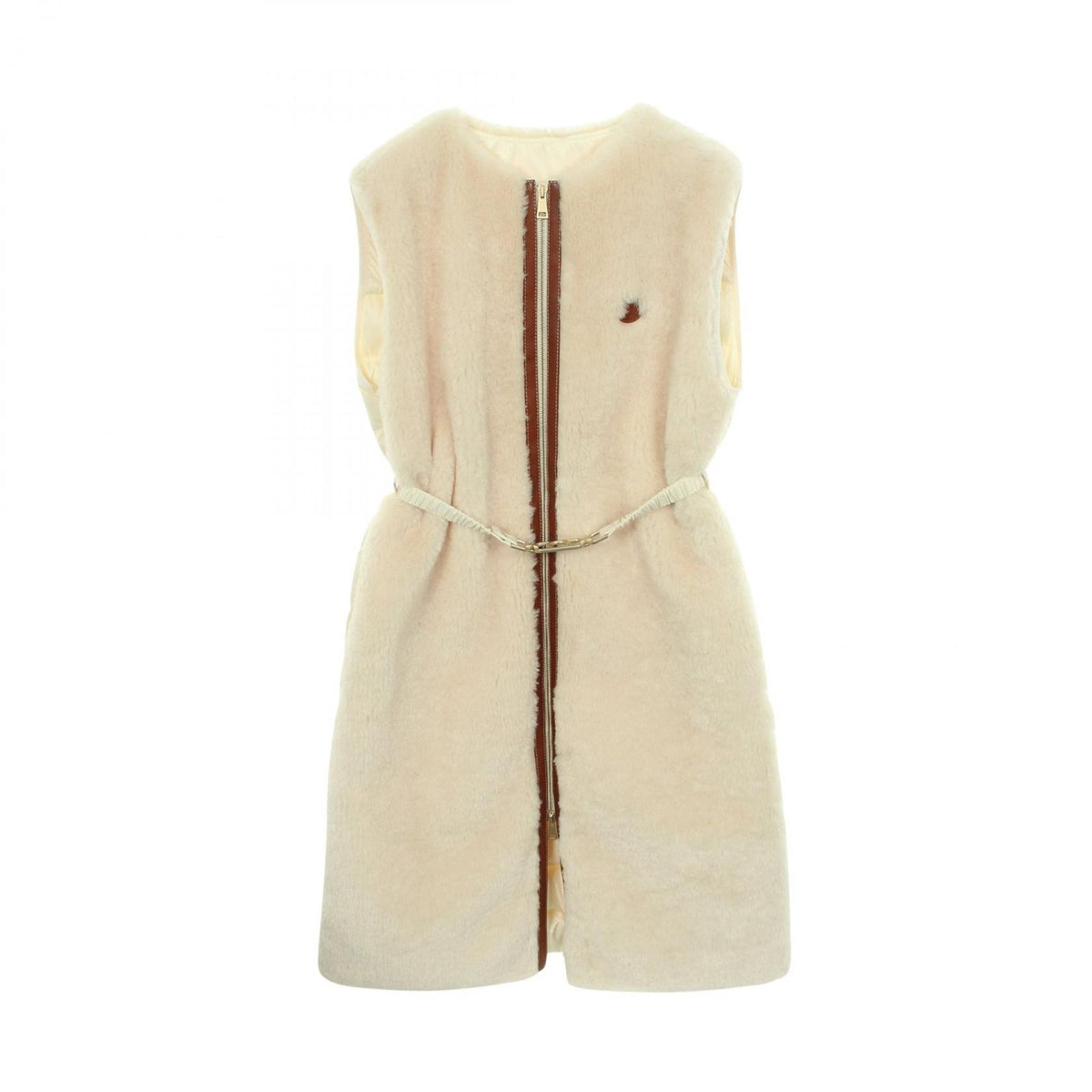 Moncler Down Jacket Sorbier Long Vest Eco Fur Switch Beige Coat