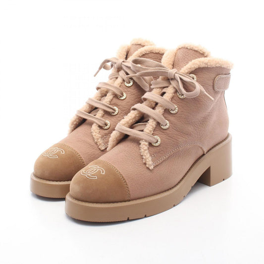 Chanel Boots CC Logo Lace Up Fleece Leather Suede