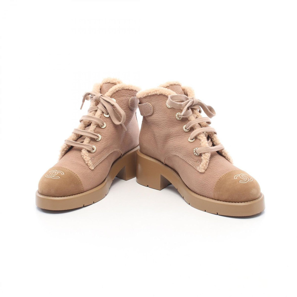 Chanel Boots CC Logo Lace Up Fleece Leather Suede — view 3