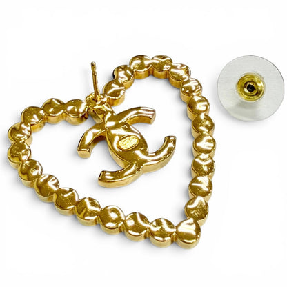 Chanel 23c CC Logo Heart Crystal Rhinestone Earrings Gold — view 5