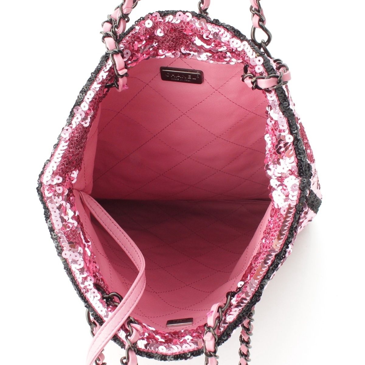 Chanel Sequin Logo 2-Way Shopping Tote Bag Pink — view 7