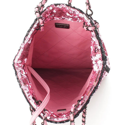 Chanel Sequin Logo 2-Way Shopping Tote Bag Pink — view 7