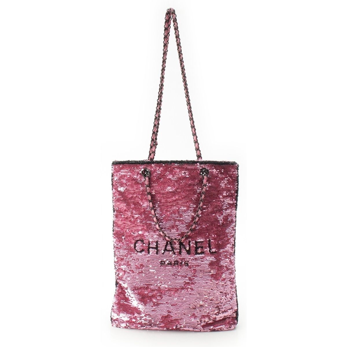 Chanel Sequin Logo 2-Way Shopping Tote Bag Pink