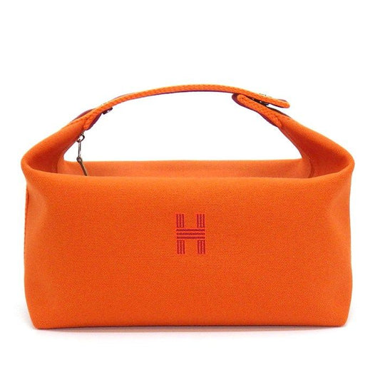 Hermes Handbag Bath Pouch Brid-a-brac GM Orange Cotton Canvas Silver