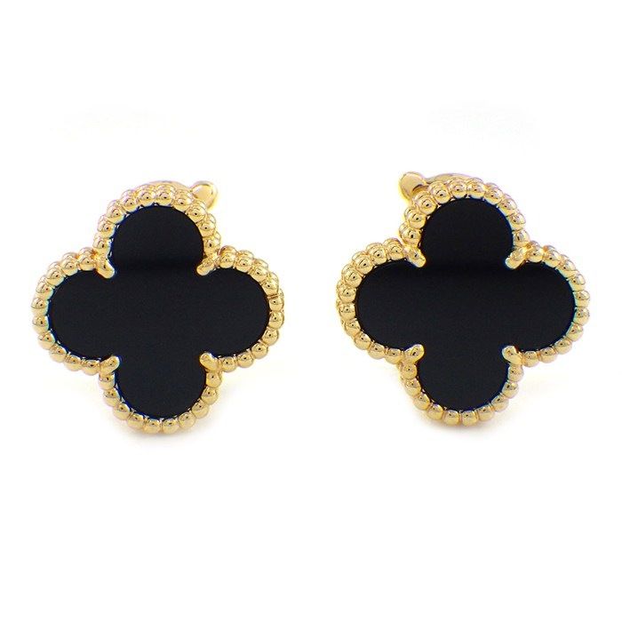 Van Cleef & Arpels Earrings Vintage Alhambra Onyx 18K Yellow Gold