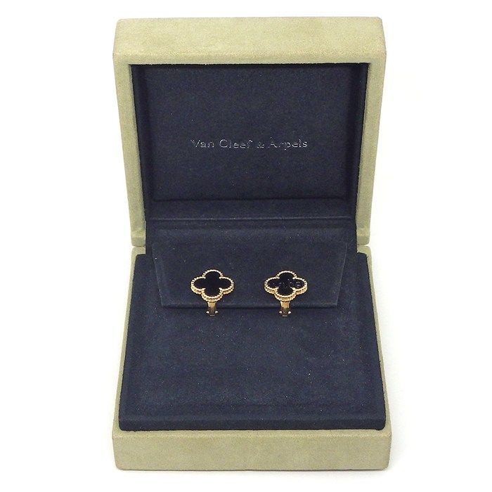 Van Cleef & Arpels Earrings Vintage Alhambra Onyx 18K Yellow Gold — view 6