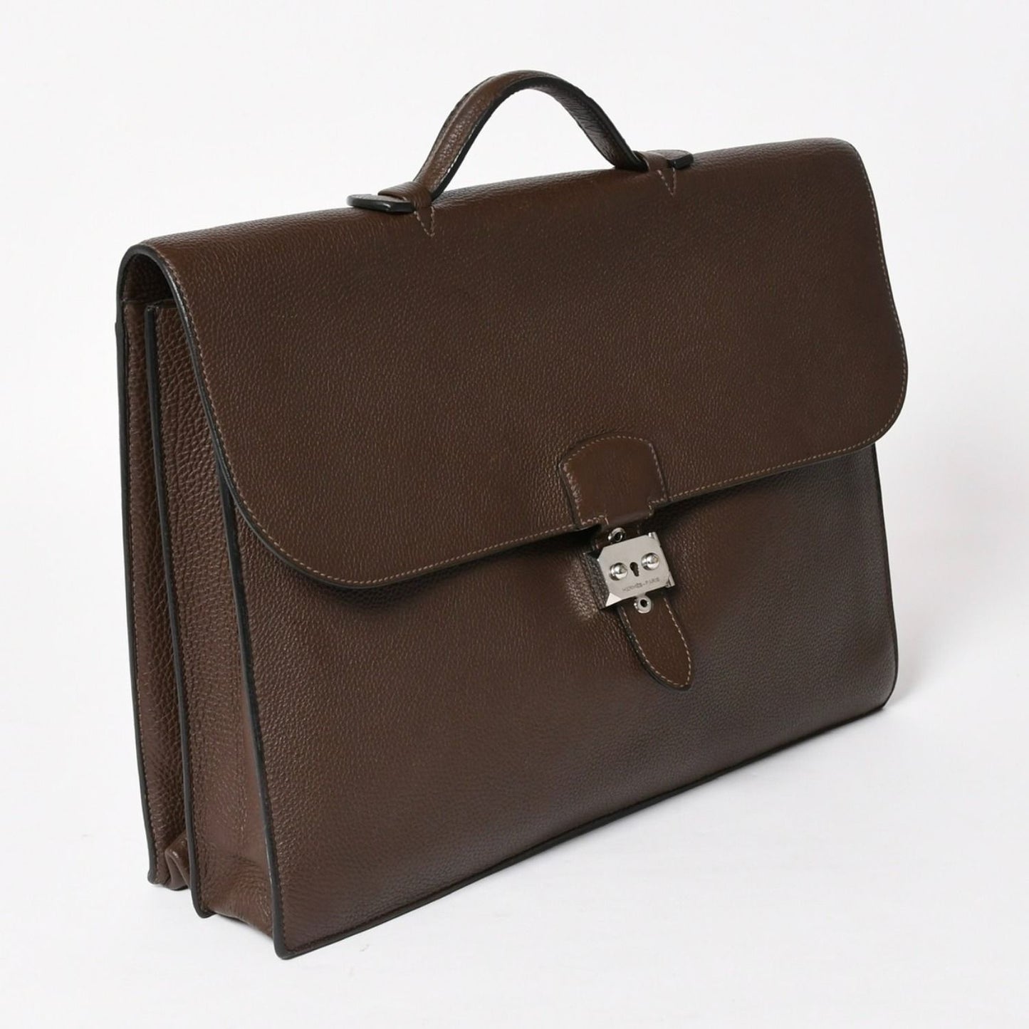 Hermes Sac a Depeche 41 Triple Leather le Business Bag Togo Chocolate Silver 4 — view 3