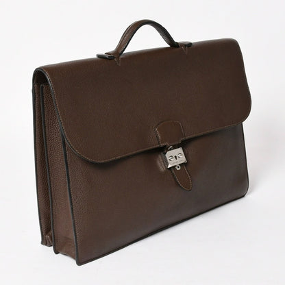 Hermes Sac a Depeche 41 Triple Leather le Business Bag Togo Chocolate Silver 4 — view 3