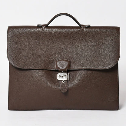 Hermes Sac a Depeche 41 Triple Leather le Business Bag Togo Chocolate Silver 4