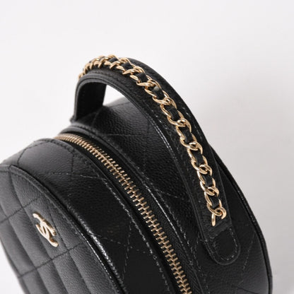 Chanel Small Round Vanity Bag Handbag Stand CC Logo Caviar Leather Black — view 5