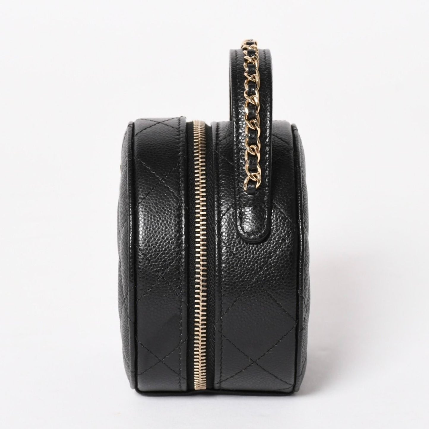 Chanel Small Round Vanity Bag Handbag Stand CC Logo Caviar Leather Black — view 4
