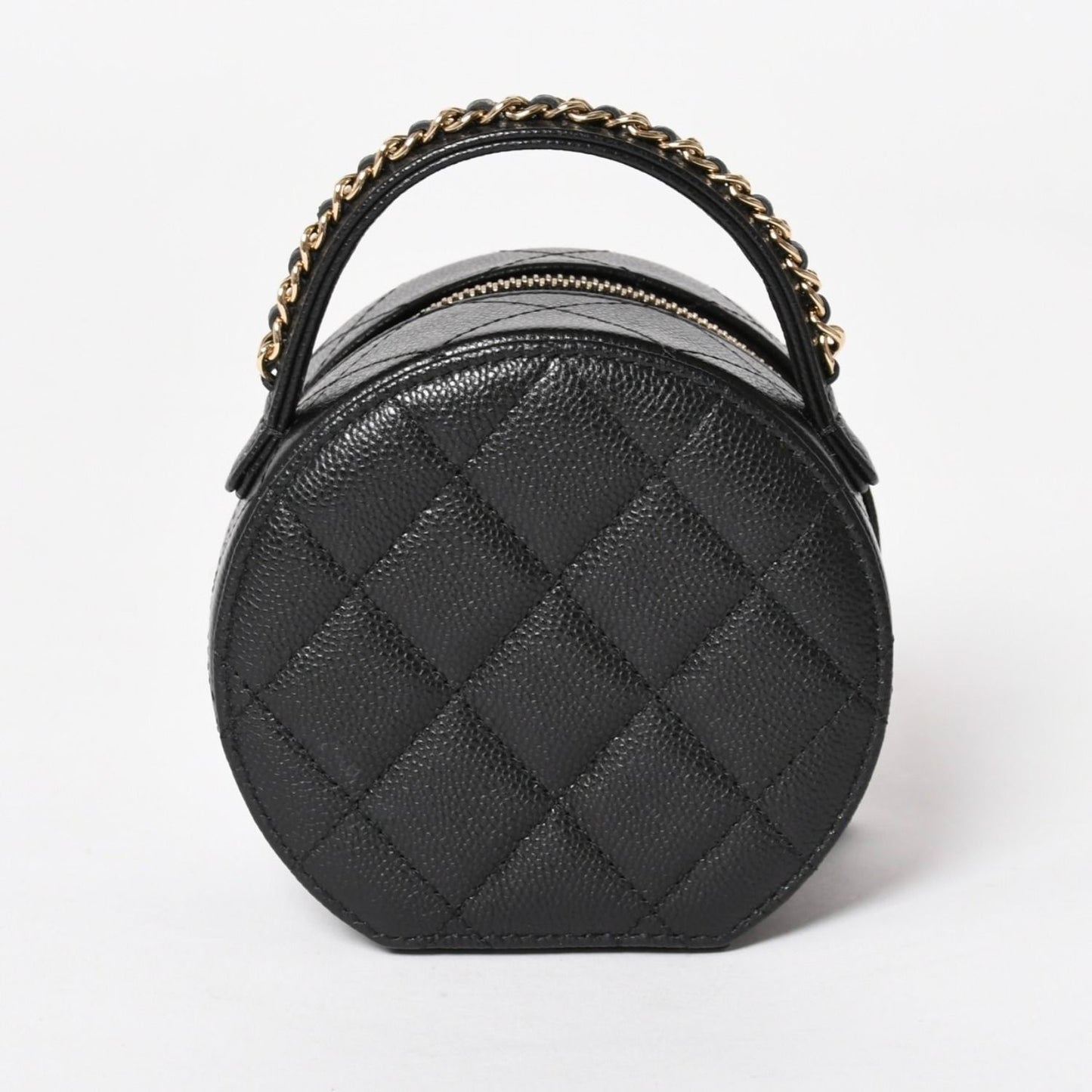 Chanel Small Round Vanity Bag Handbag Stand CC Logo Caviar Leather Black — view 2
